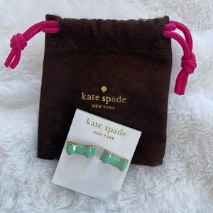 Kate Spade Mint Stud Earrings with Gold Trim Bow Shape